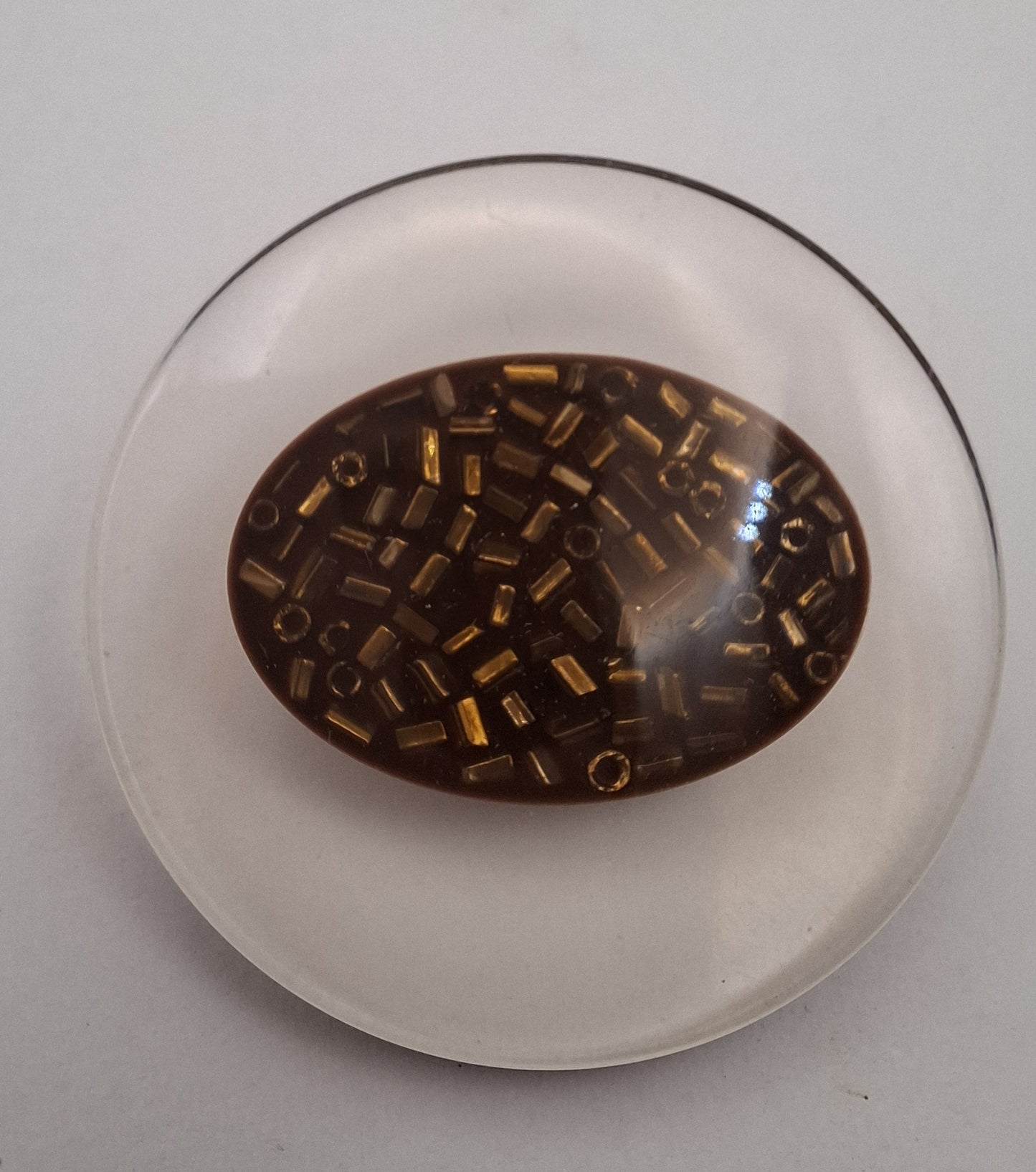 Exclusive Glossy Transparent Button with Gold and Brown Details