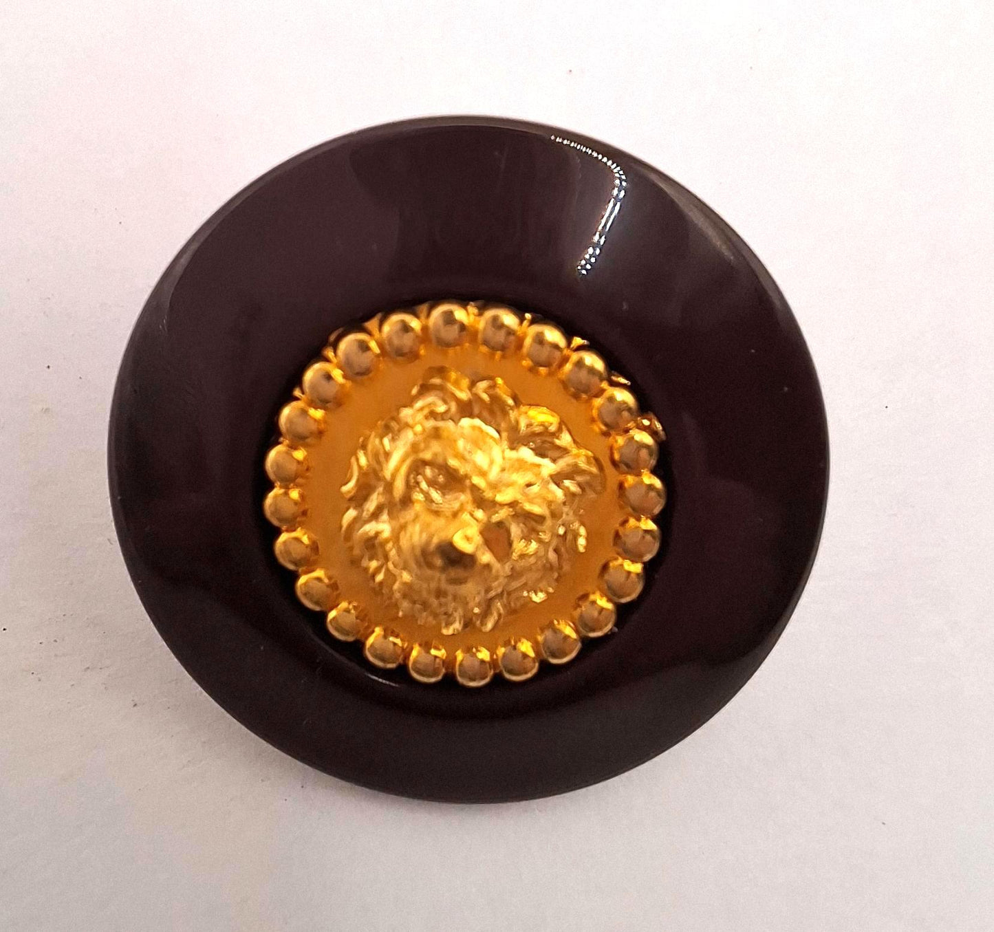 Glossy Brown and Gold Button with lion's head