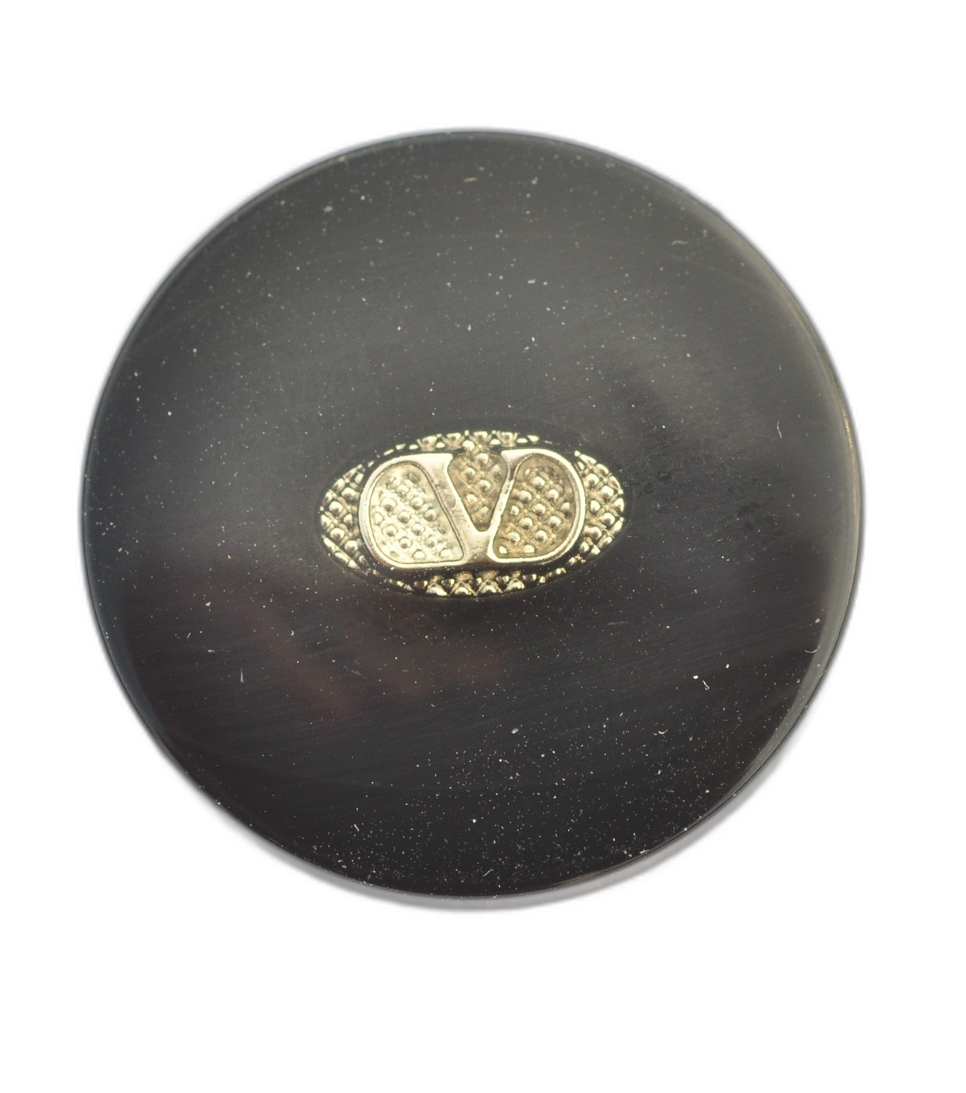 Glossy Black Button with Silver Logo