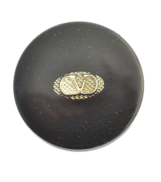 Glossy Black Button with Silver Logo