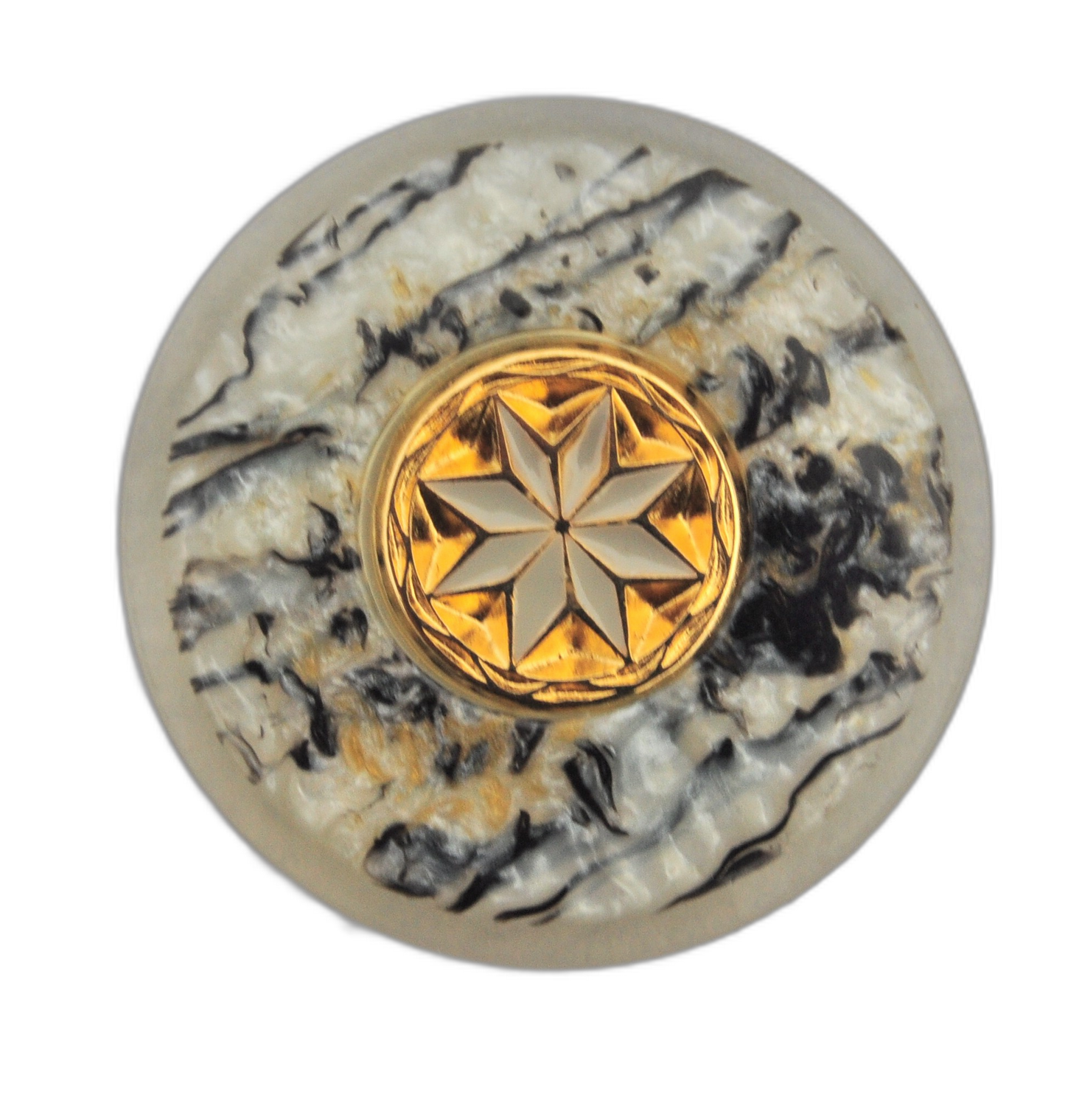 Elegant Glossy Button in Gold, Gray, and Black