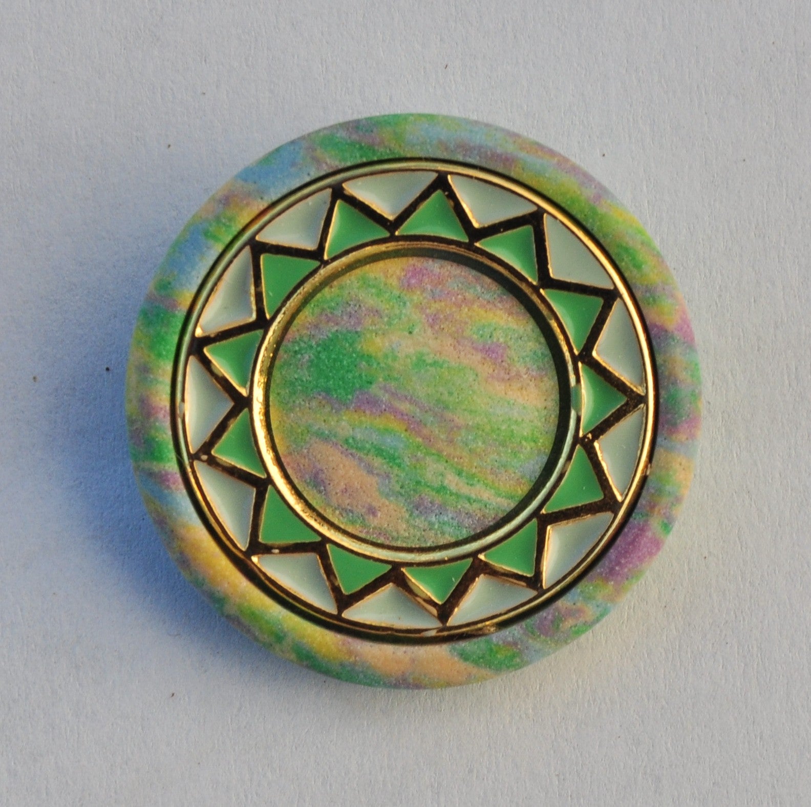 Multicolor Textured Button with Gold Accents