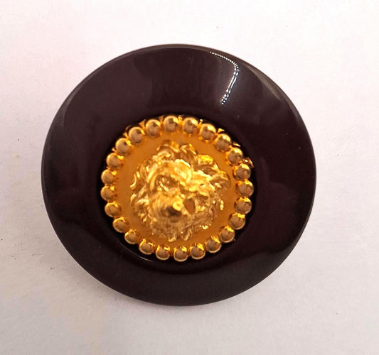 Glossy Brown and Gold Button with lion's head
