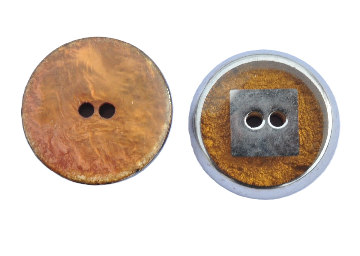 Amber Resin and Metal Two-Hole Button