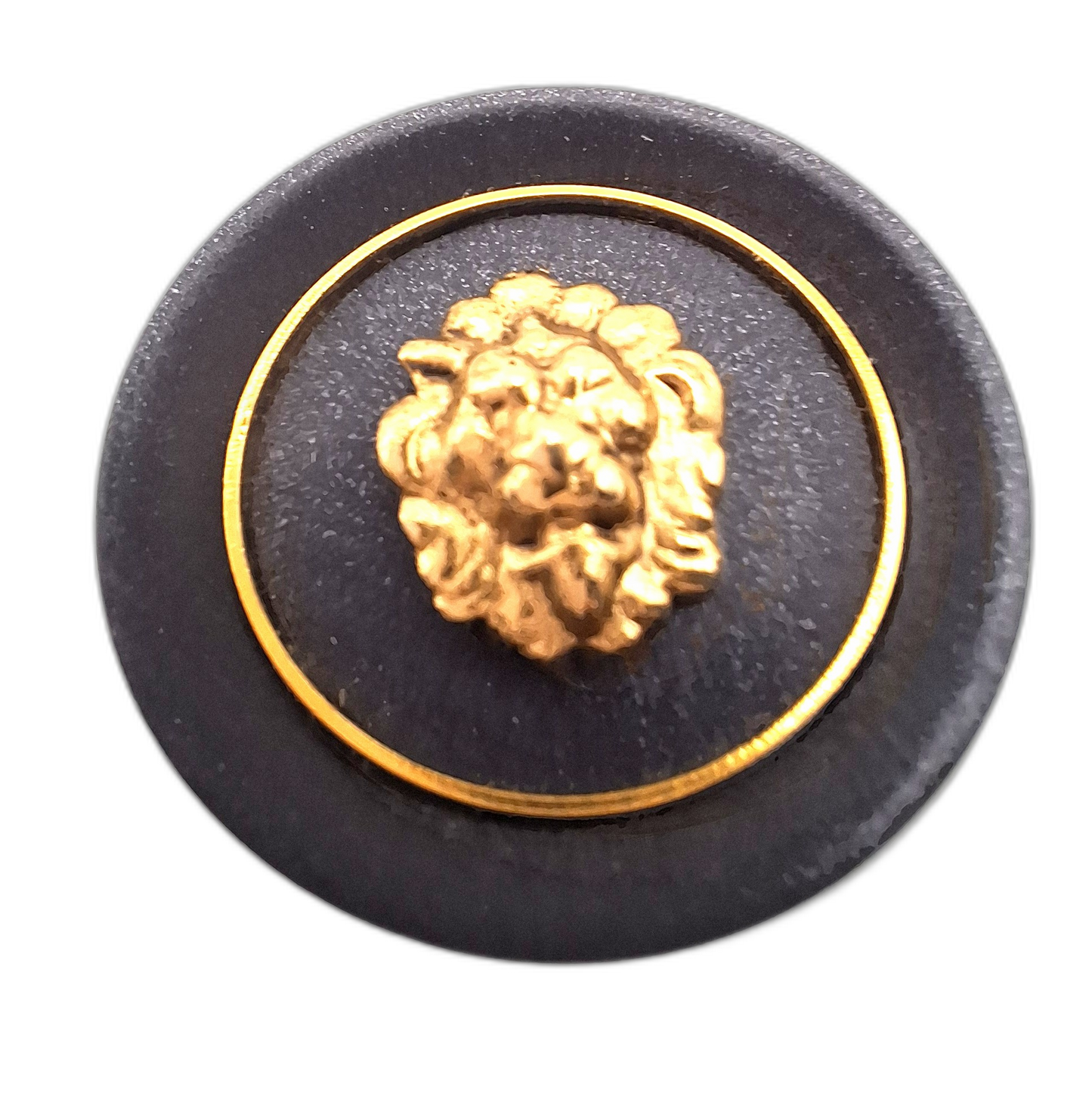 Lion's Head Black and Gold Glossy Button