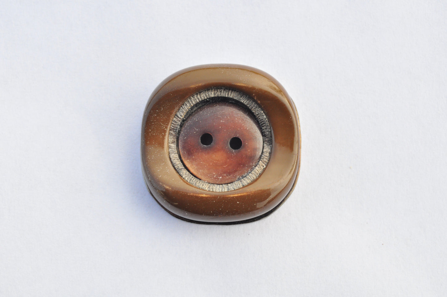 Square Brown Two-Hole Button with Iridescent Center