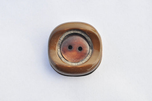 Square Brown Two-Hole Button with Iridescent Center
