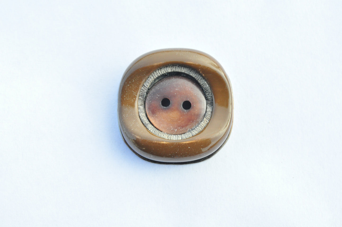 Square Brown Two-Hole Button with Iridescent Center